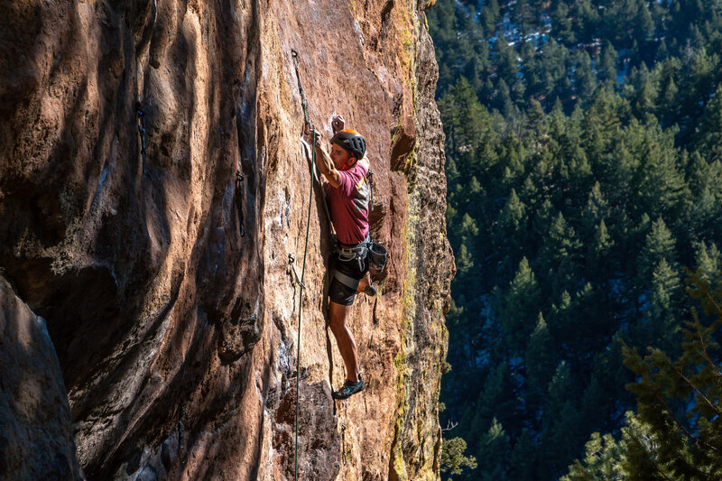 Patty making the middle crux clip.
